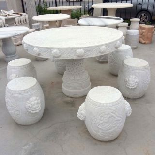 户外雕塑厂家汉白玉雕花石桌凳